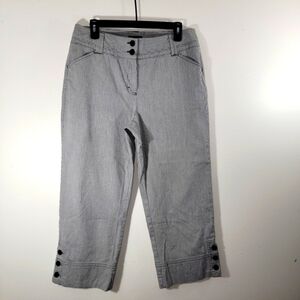 Charter Club Classic Fit Cropped Blue Pinstripe Cotton Pants Buttons 10